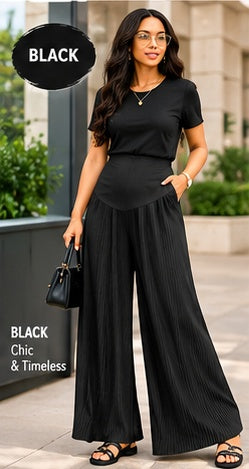 EleganceFlow™ Women's Pleated Wide-Leg Pants – High-Waisted Comfort Trousers in 9 Colors