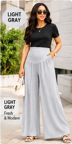 EleganceFlow™ Women's Pleated Wide-Leg Pants – High-Waisted Comfort Trousers in 9 Colors