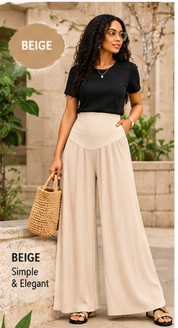EleganceFlow™ Women's Pleated Wide-Leg Pants – High-Waisted Comfort Trousers in 9 Colors