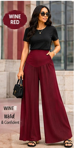 EleganceFlow™ Women's Pleated Wide-Leg Pants – High-Waisted Comfort Trousers in 9 Colors