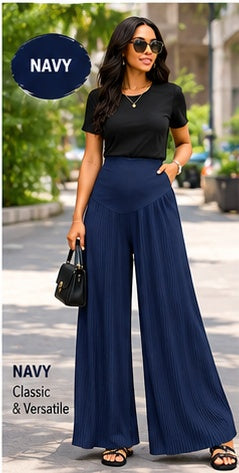 EleganceFlow™ Women's Pleated Wide-Leg Pants – High-Waisted Comfort Trousers in 9 Colors